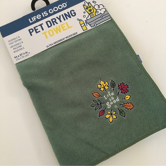 NEW Life Is Good Pet Drying Towel Dog Ultra Absorbent Microfiber Green Leaves - Picture 8 of 8